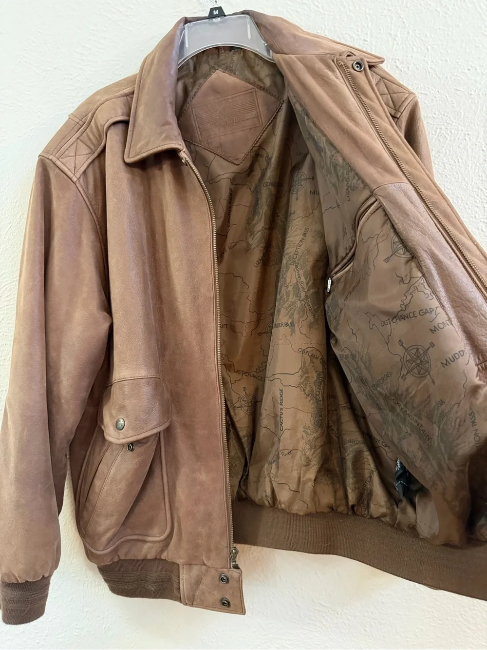 Roundtree Yorke brown leather aviator bomber jacket